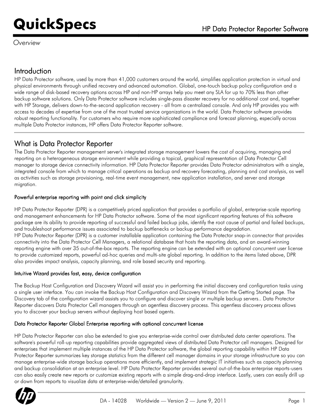HP Data Protector Reporter Software Overview
