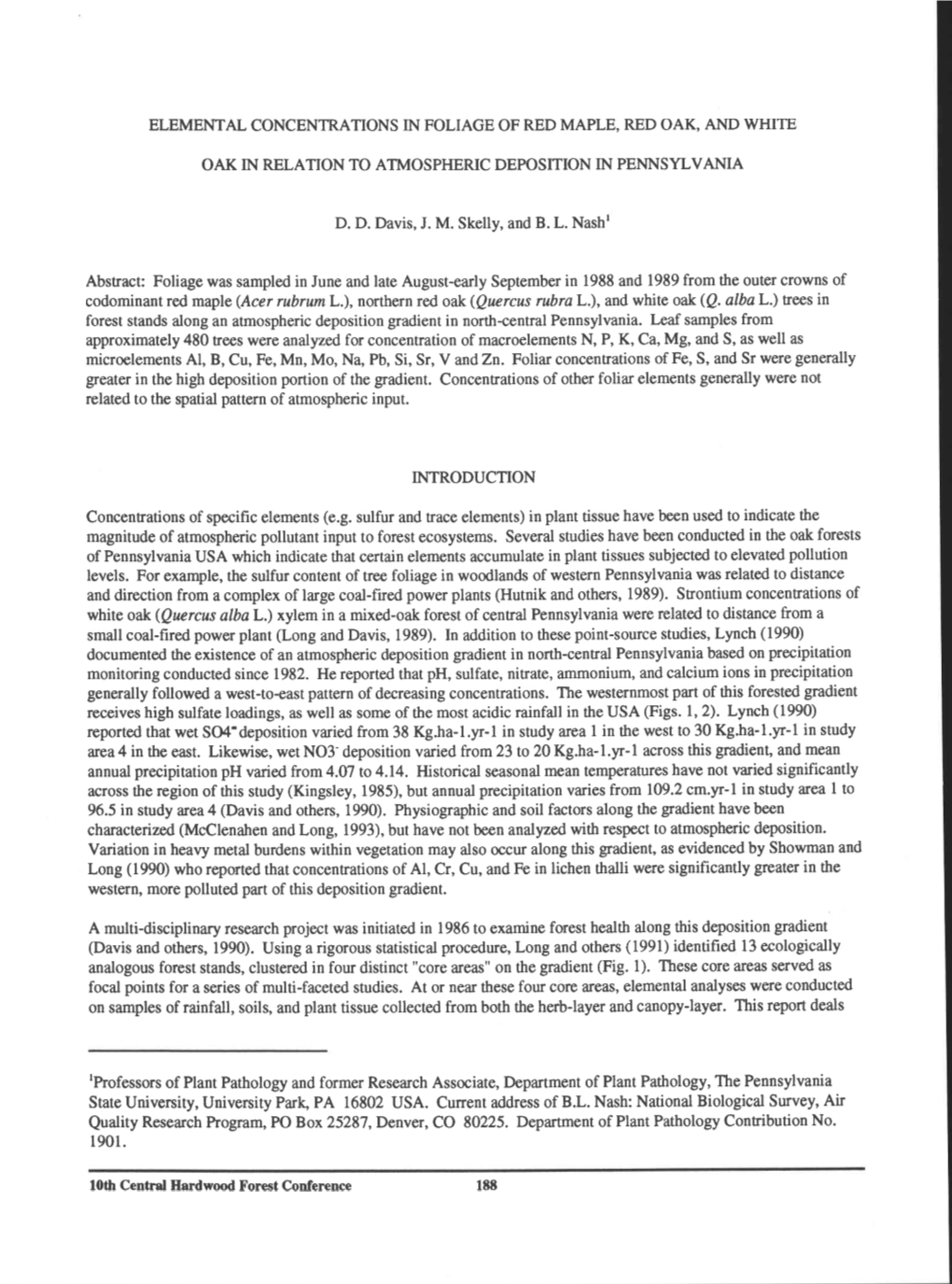 Elemental Concentrations in Foliage of Red Maple, Red Oak, and White