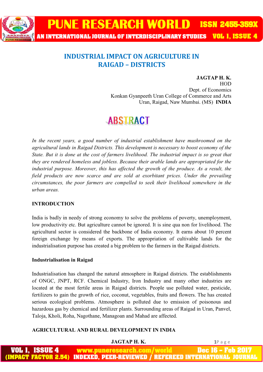 Industrial Impact on Agriculture in Raigad – Districts