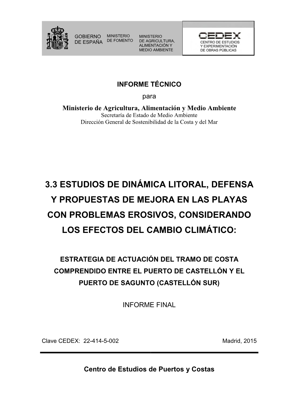 Estrategia Protección De La Costa Sur De Castellón. Documento Final