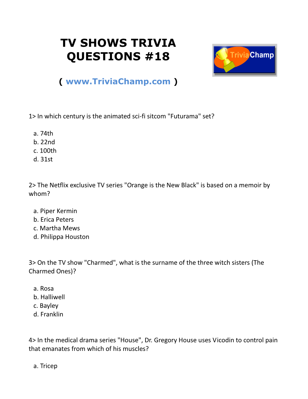 Tv Shows Trivia Questions #18