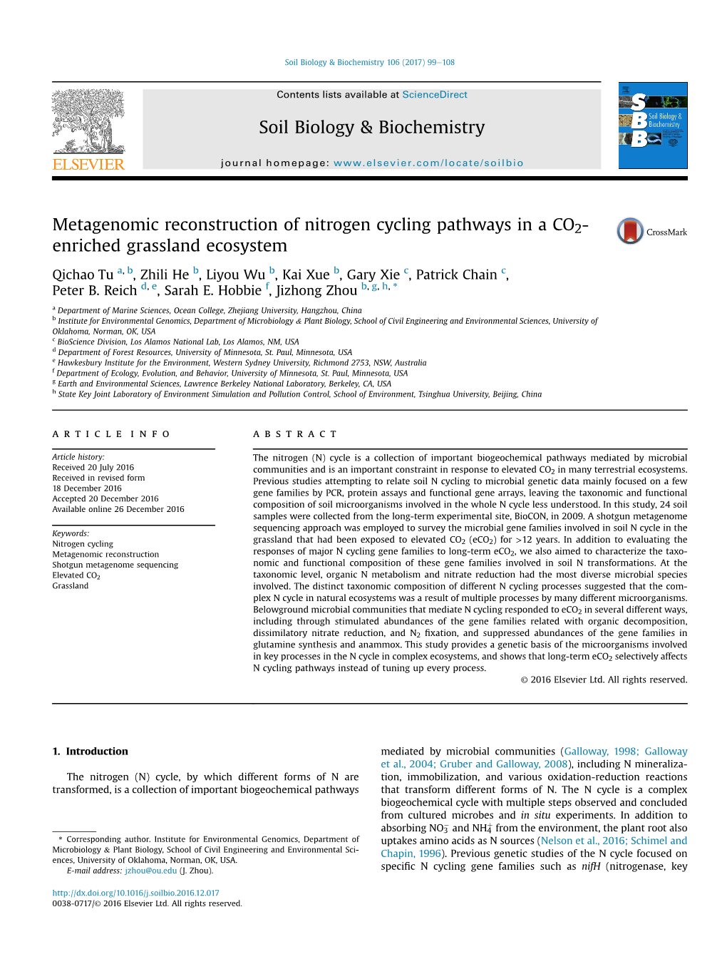 Metagenomic Reconstruction of Nitrogen Cycling Pathways in a CO2- Enriched Grassland Ecosystem