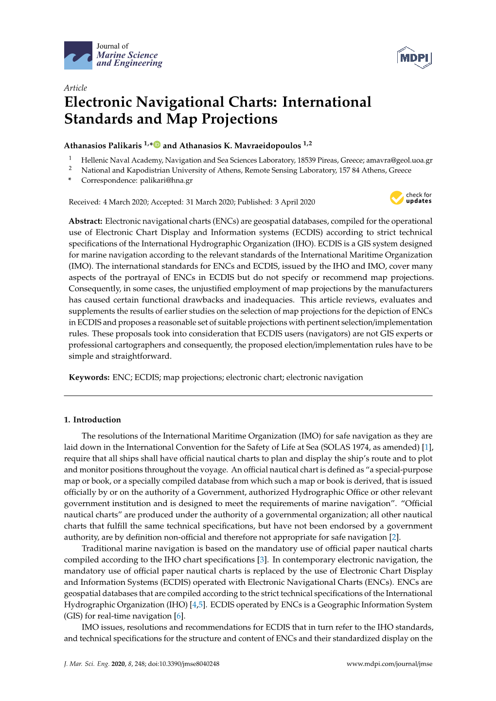 Electronic Navigational Charts: International Standards and Map Projections