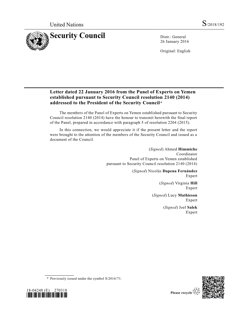 Security Council Distr.: General 26 January 2016