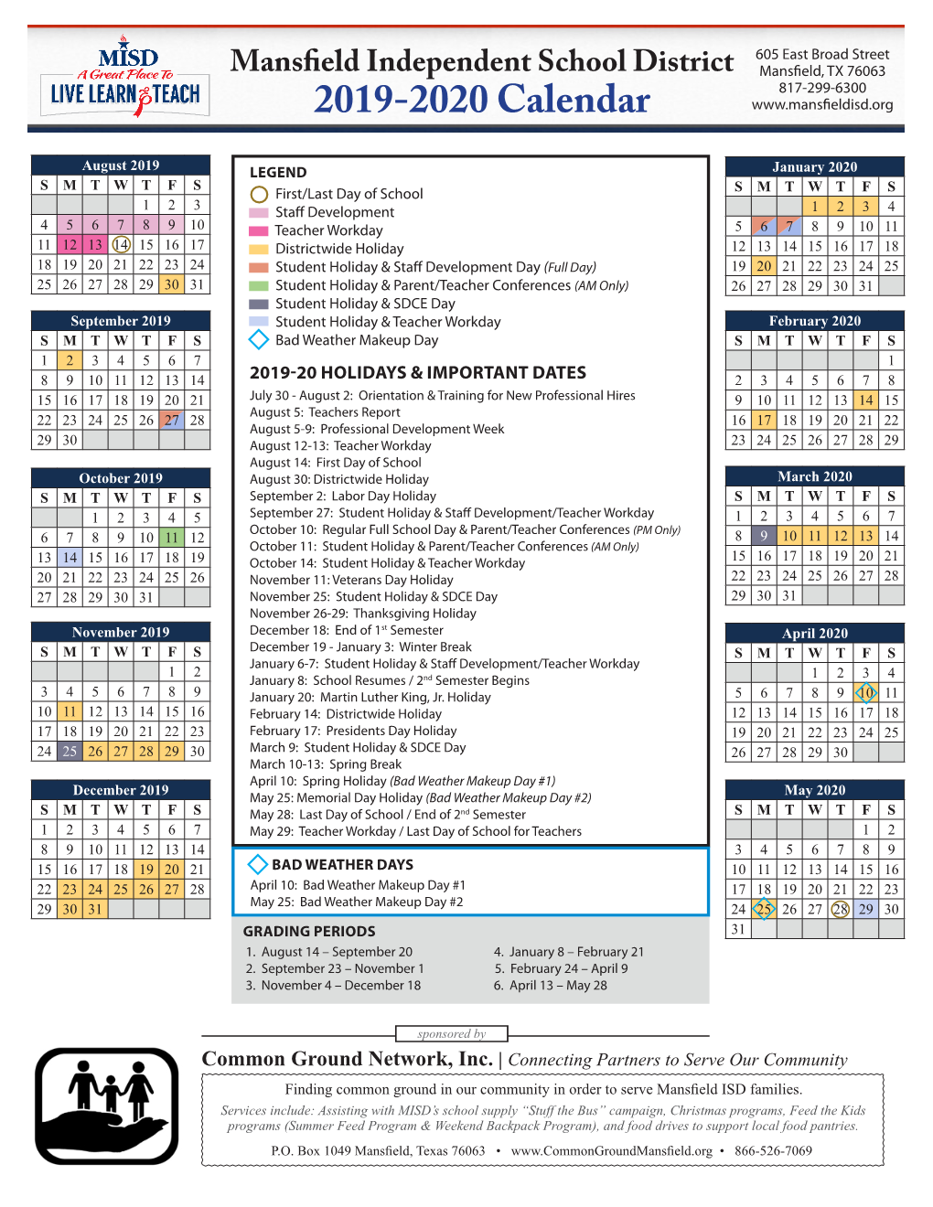 2019-2020 Calendar