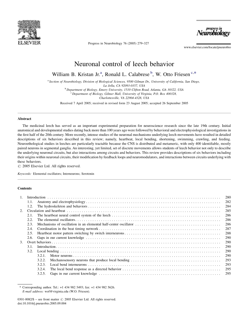 Neuronal Control of Leech Behavior William B