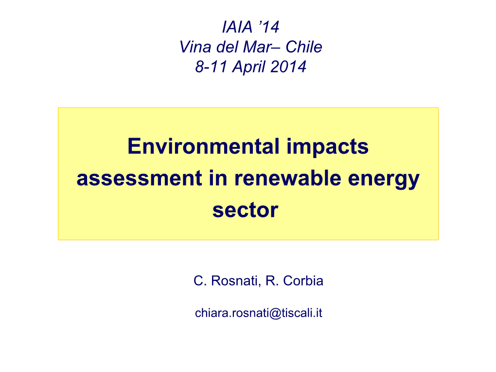 Environmental Impacts Assessment in Renewable Energy Sector