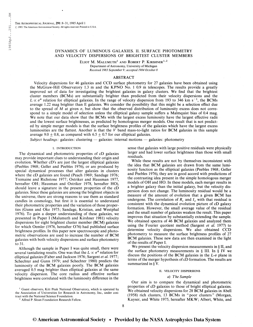 1985Apj. ..291 ...8M the Astrophysical Journal