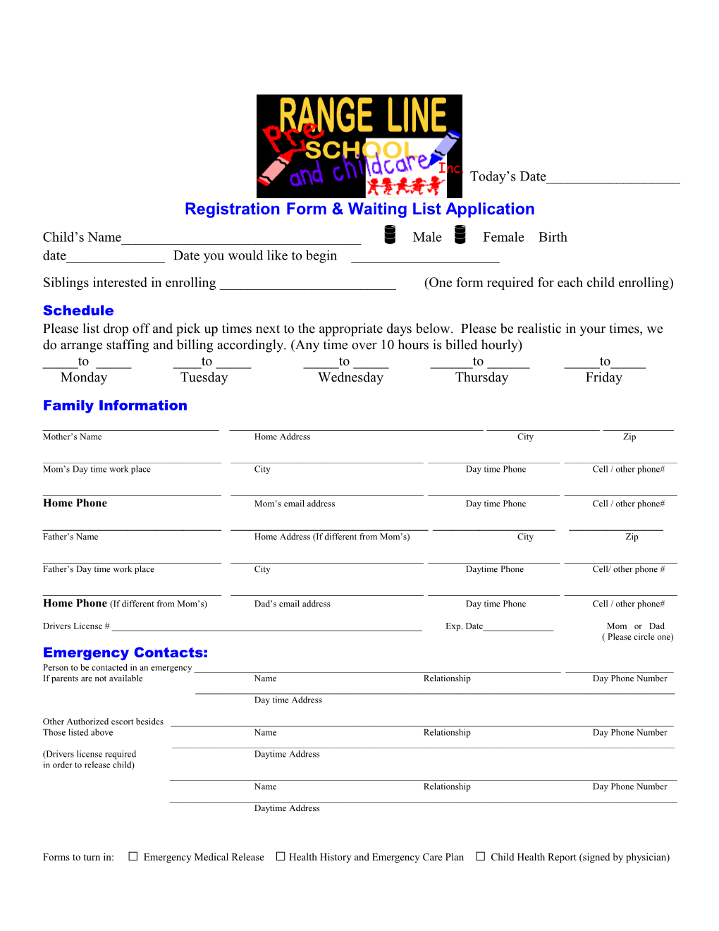 Registration Form & Waiting List Application