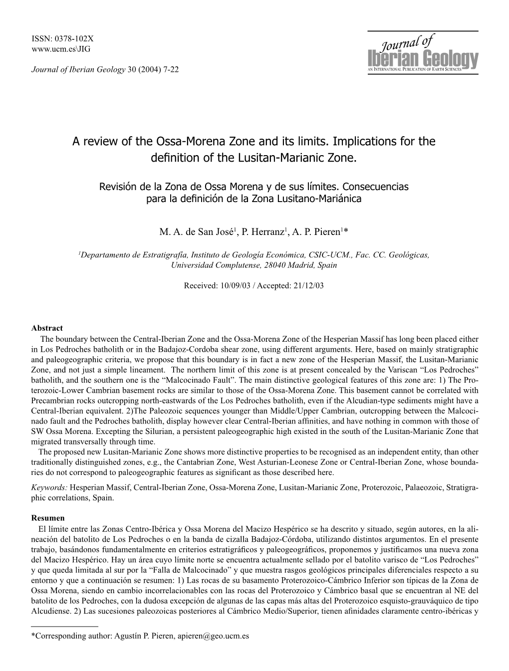 A Review of the Ossa-Morena Zone and Its Limits. Implications for the Definition of the Lusitan-Marianic Zone