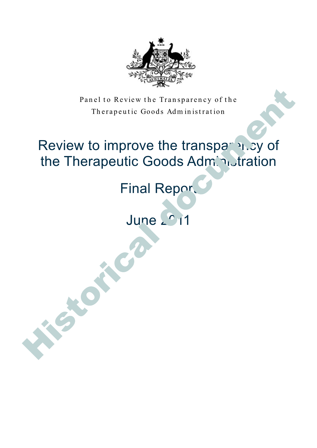 Review to Improve the Transparency of the Therapeutic Goods Administration