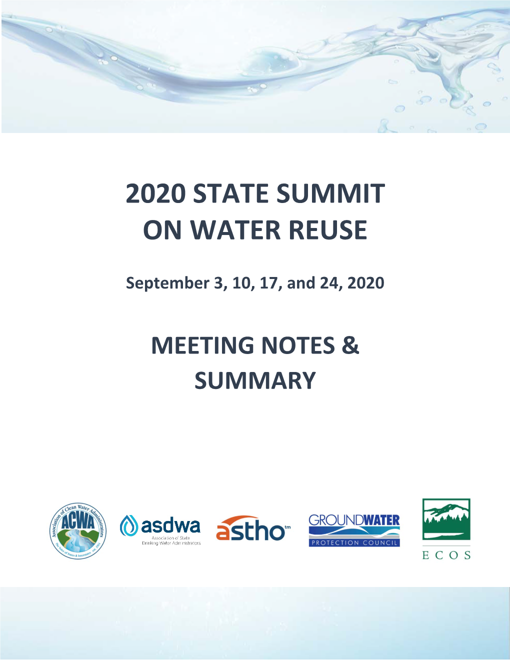 2020 State Summit on Water Reuse Meeting Notes Summary