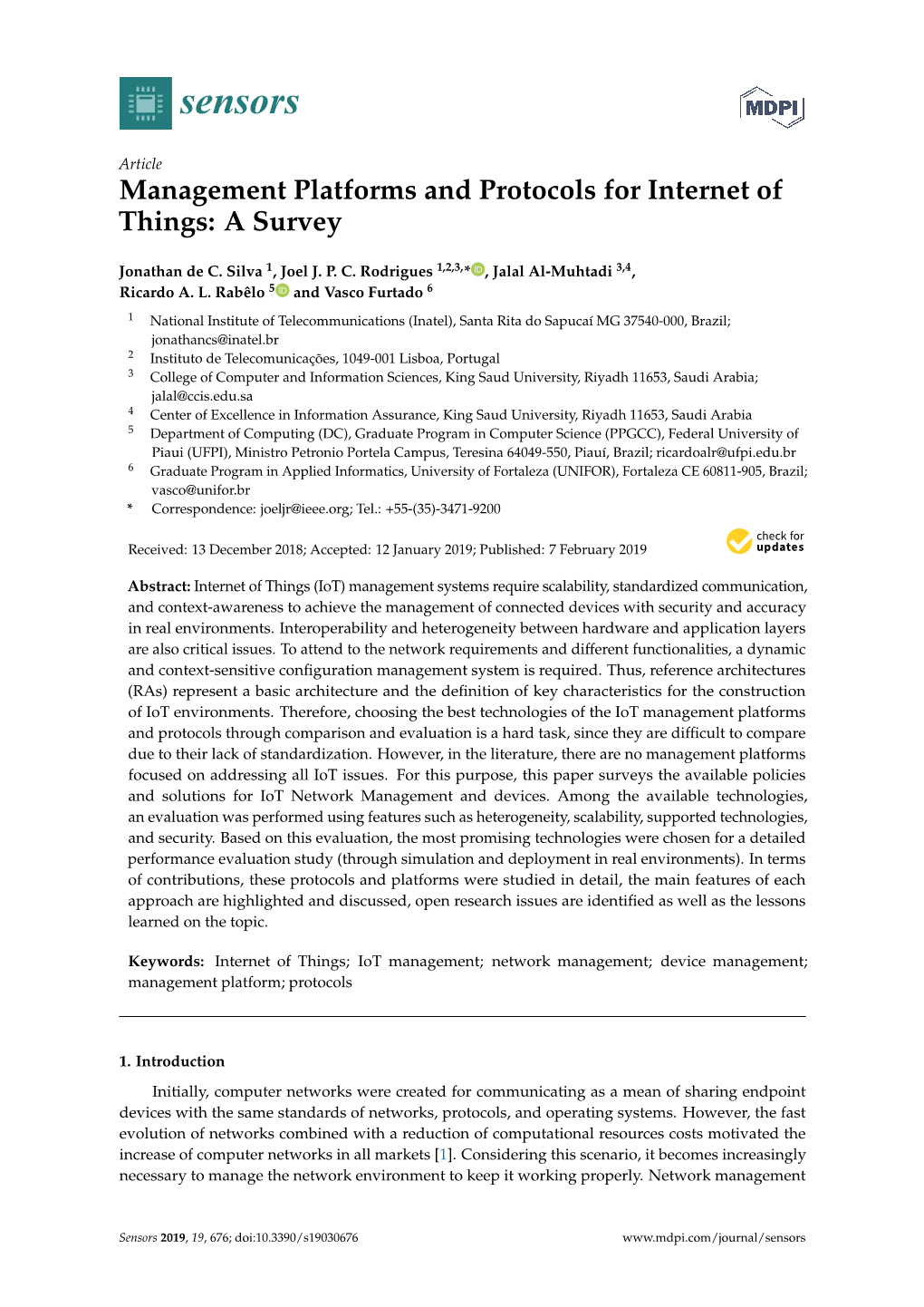 Management Platforms and Protocols for Internet of Things: a Survey