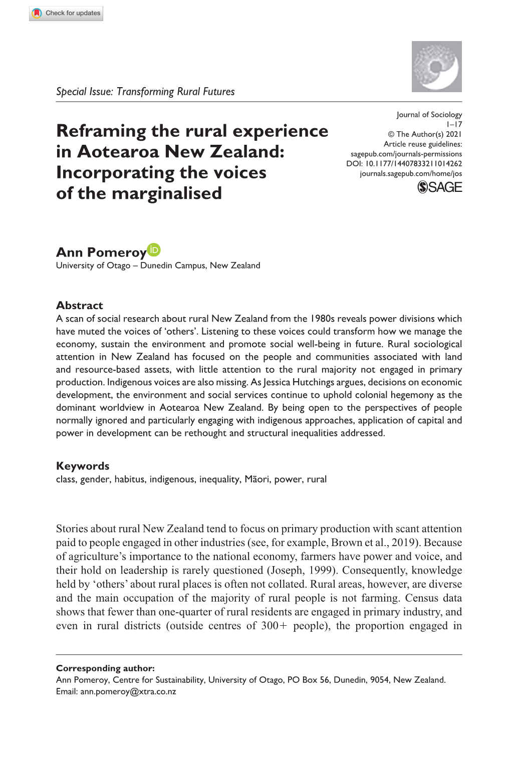 Reframing the Rural Experience in Aotearoa New Zealand