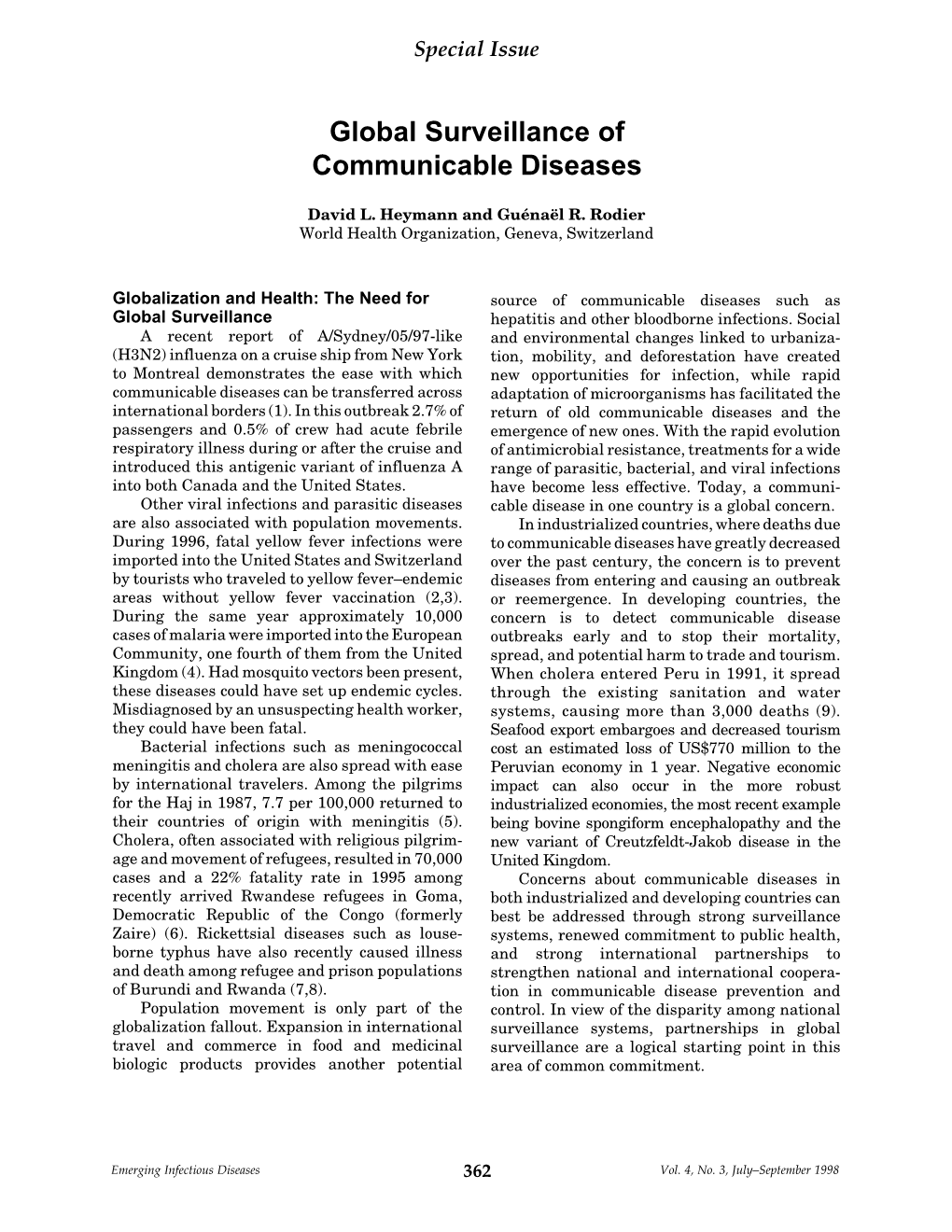 Global Surveillance of Communicable Diseases
