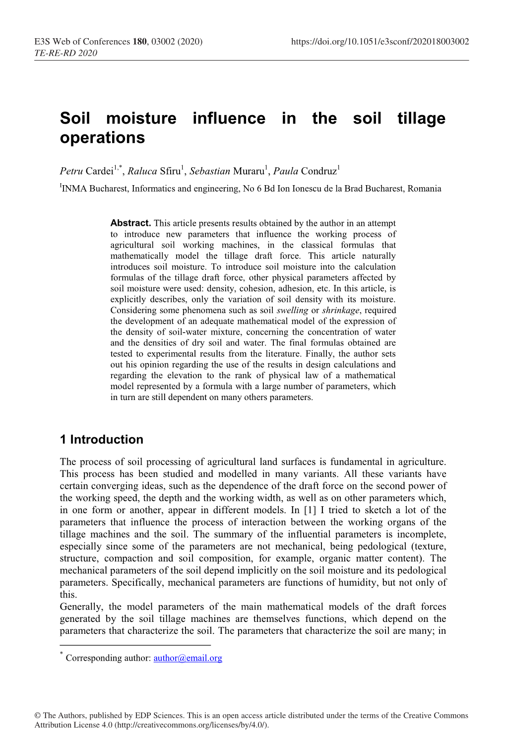 Soil Moisture Influence in the Soil Tillage Operations