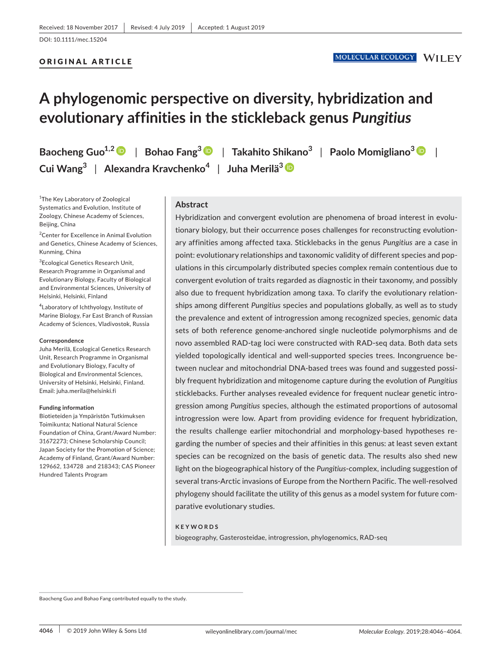 A Phylogenomic Perspective on Diversity, Hybridization and Evolutionary Affinities in the Stickleback Genus Pungitius