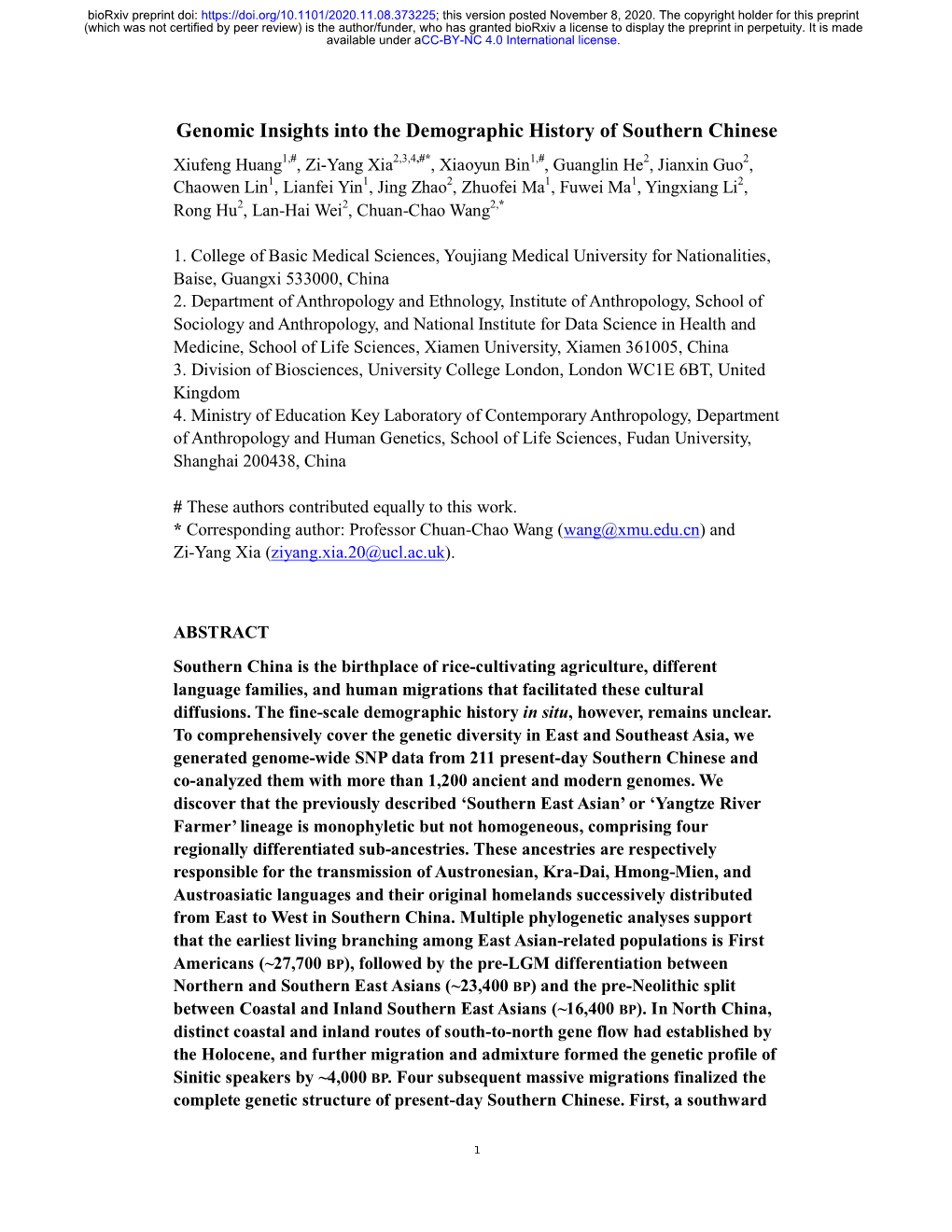 Genomic Insights Into the Demographic History of Southern