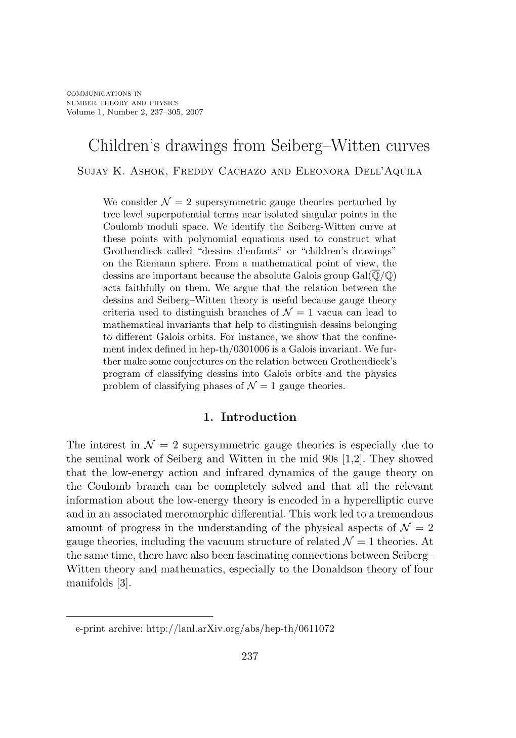Children's Drawings from Seiberg–Witten Curves