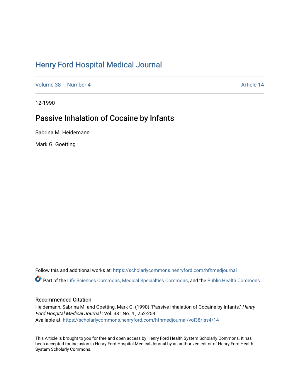 Passive Inhalation of Cocaine by Infants