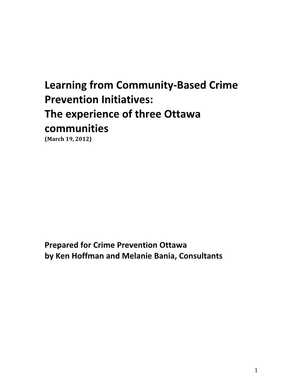 Learning From Community-Based Crime Prevention Initiatives: