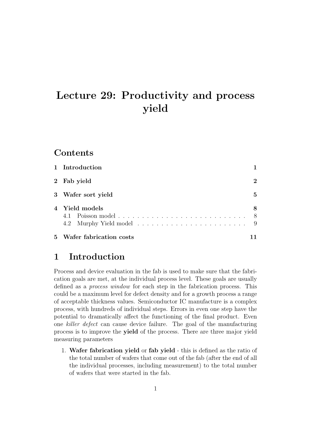 Productivity and Process Yield