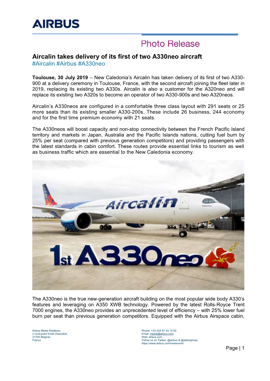 Aircalin Takes Delivery of Its First of Two A330neo Aircraft #Aircalin #Airbus #A330neo
