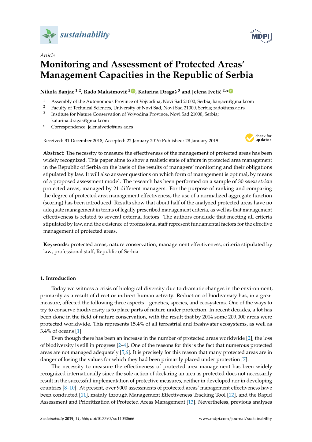 Monitoring and Assessment of Protected Areas' Management