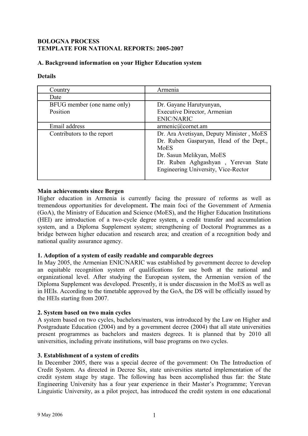 Template for National Reports: 2005-2007