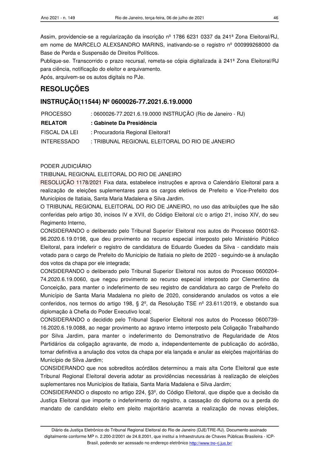 Diário Da Justiça Eletrônico Do Tribunal Regional Eleitoral Do Rio De Janeiro (DJE/TRE-RJ)