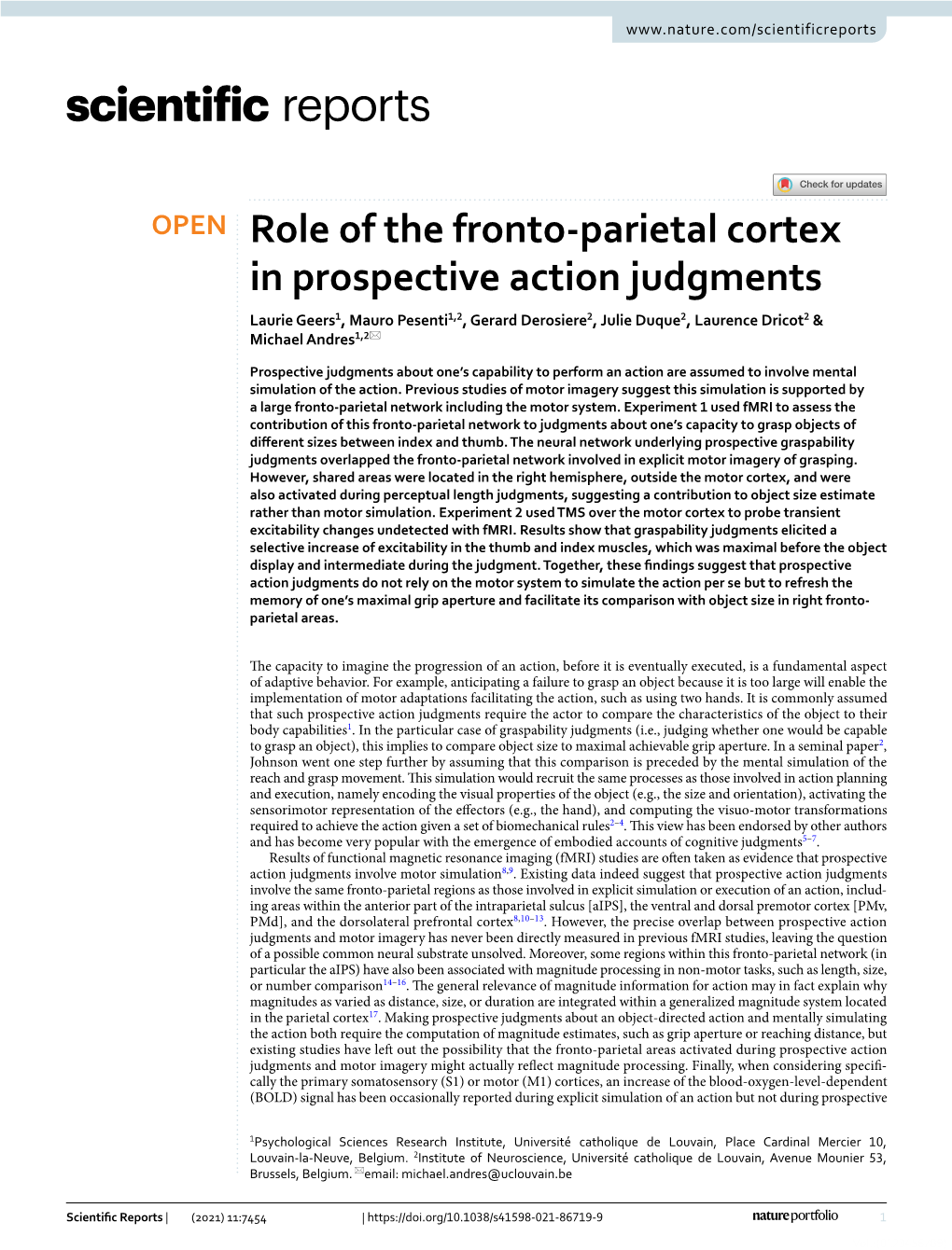 Role of the Fronto-Parietal Cortex in Prospective Action Judgments