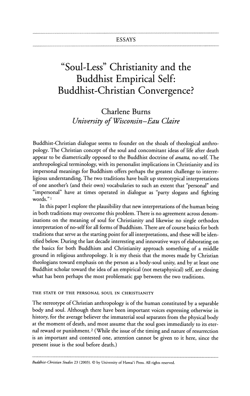 “Soul-Less” Christianity and the Buddhist