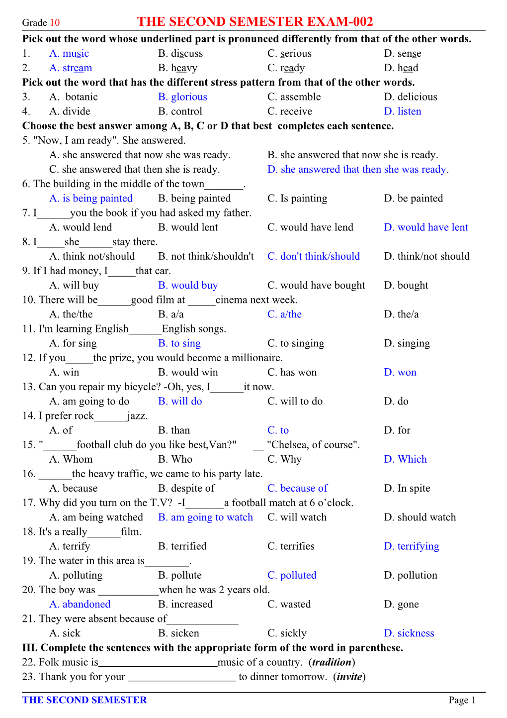 Grade 10 the SECOND SEMESTER EXAM-002