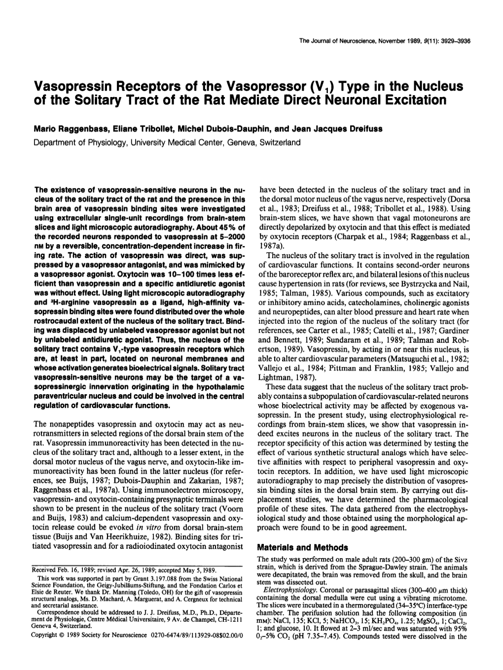 (V,) Type in the Nucleus of the Solitary Tract of the Rat Mediate Direct Neuronal Excitation