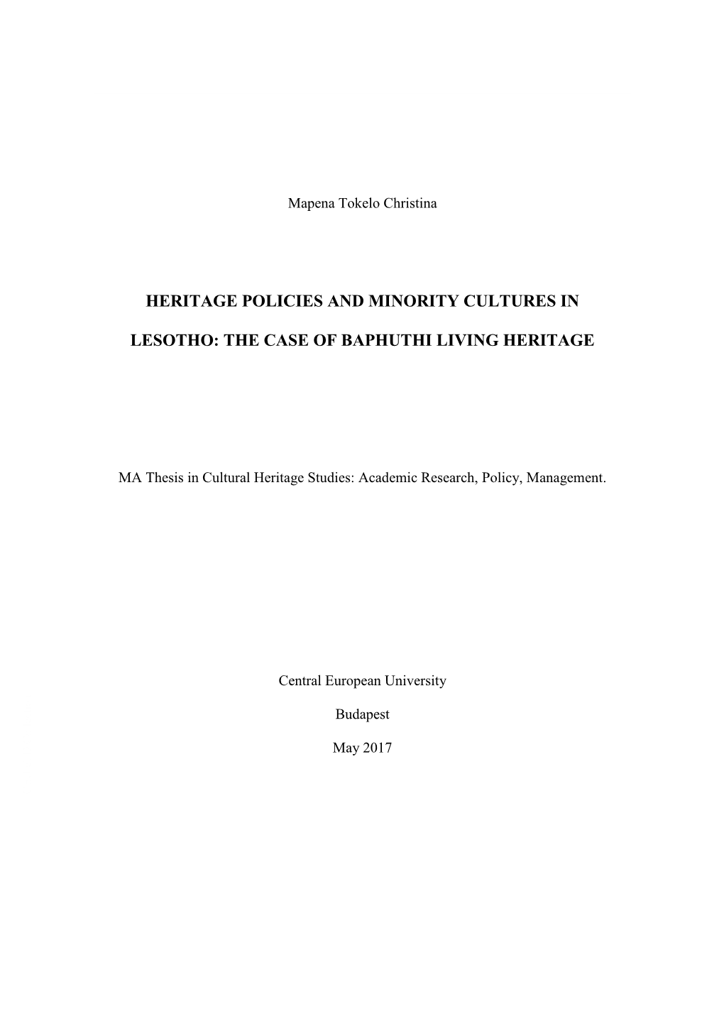 Heritage Policies and Minority Cultures In