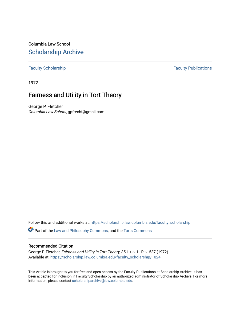 Fairness and Utility in Tort Theory