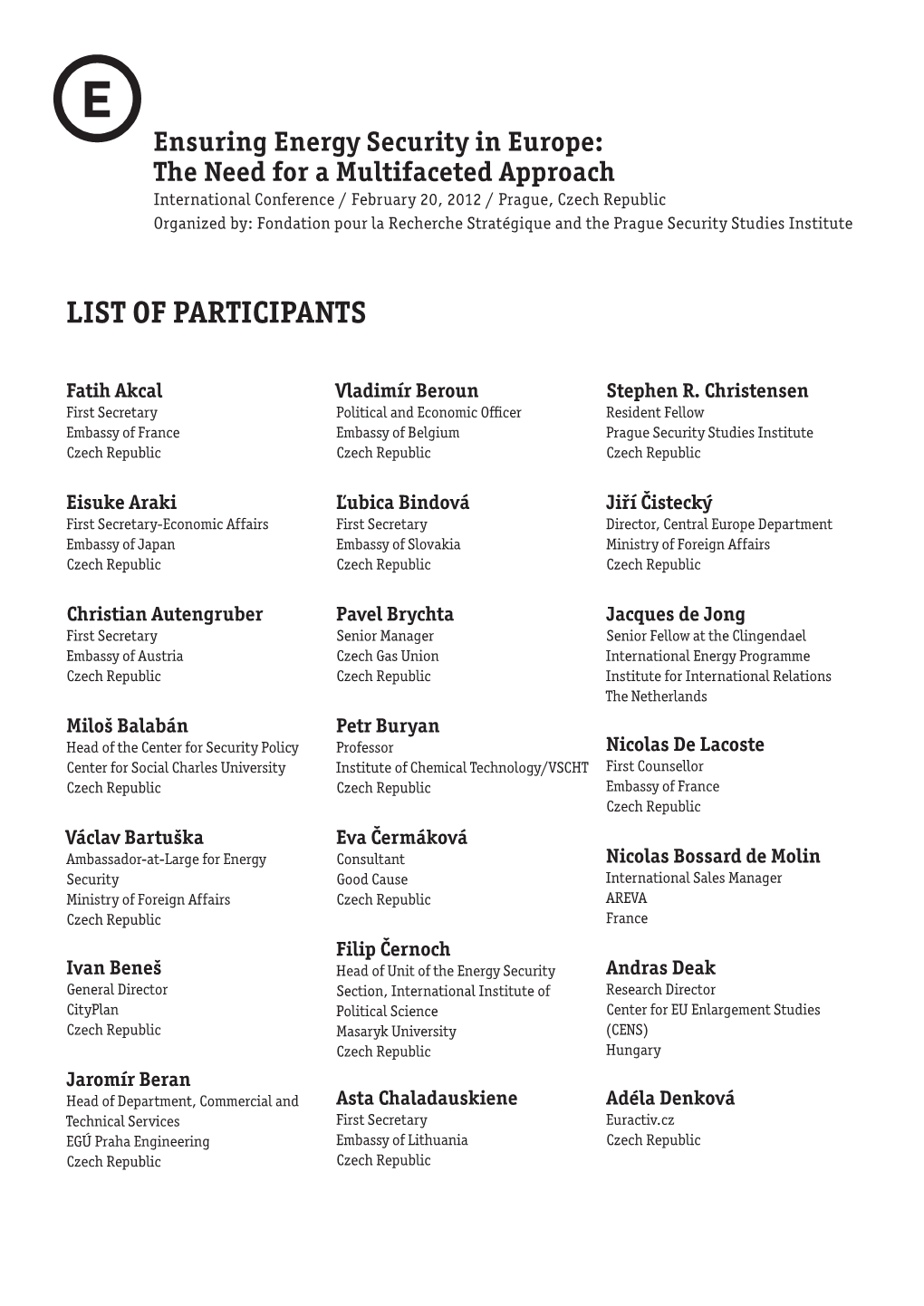 List of Participants