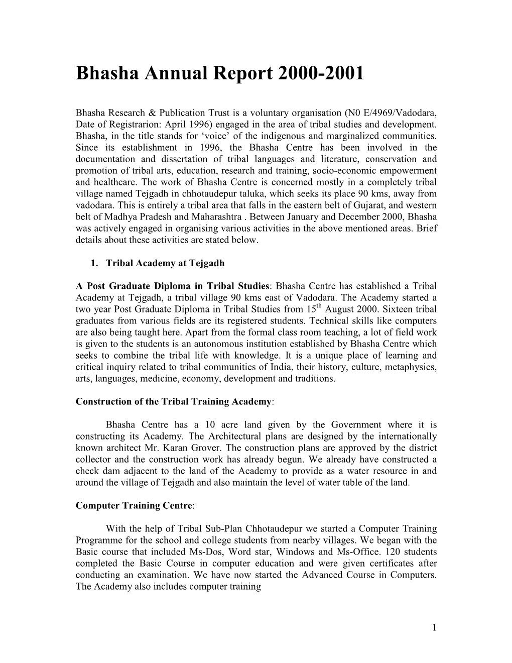 Bhasha Annual Report 2000-01