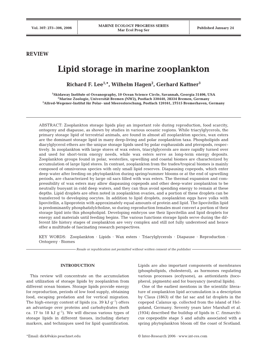Lipid Storage in Marine Zooplankton