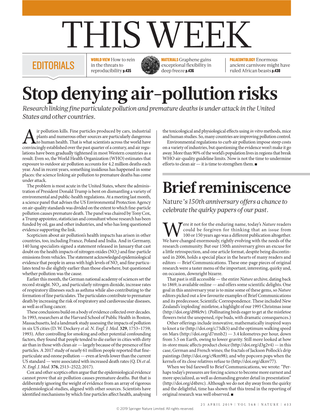 Stop Denying Air-Pollution Risks Research Linking Fine Particulate Pollution and Premature Deaths Is Under Attack in the United States and Other Countries