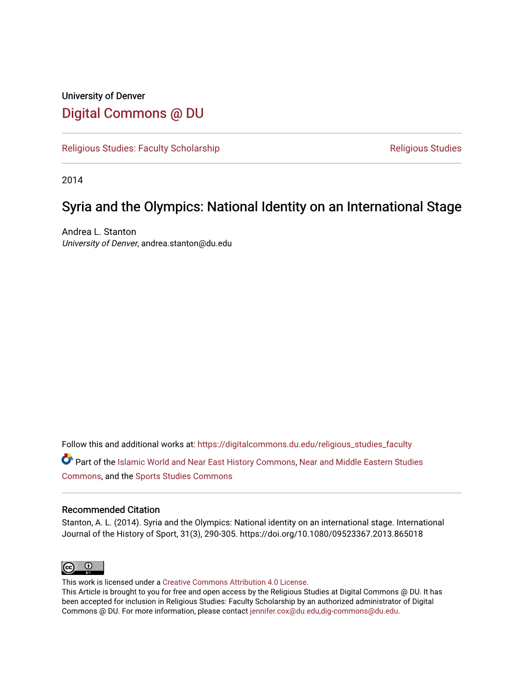 Syria and the Olympics: National Identity on an International Stage