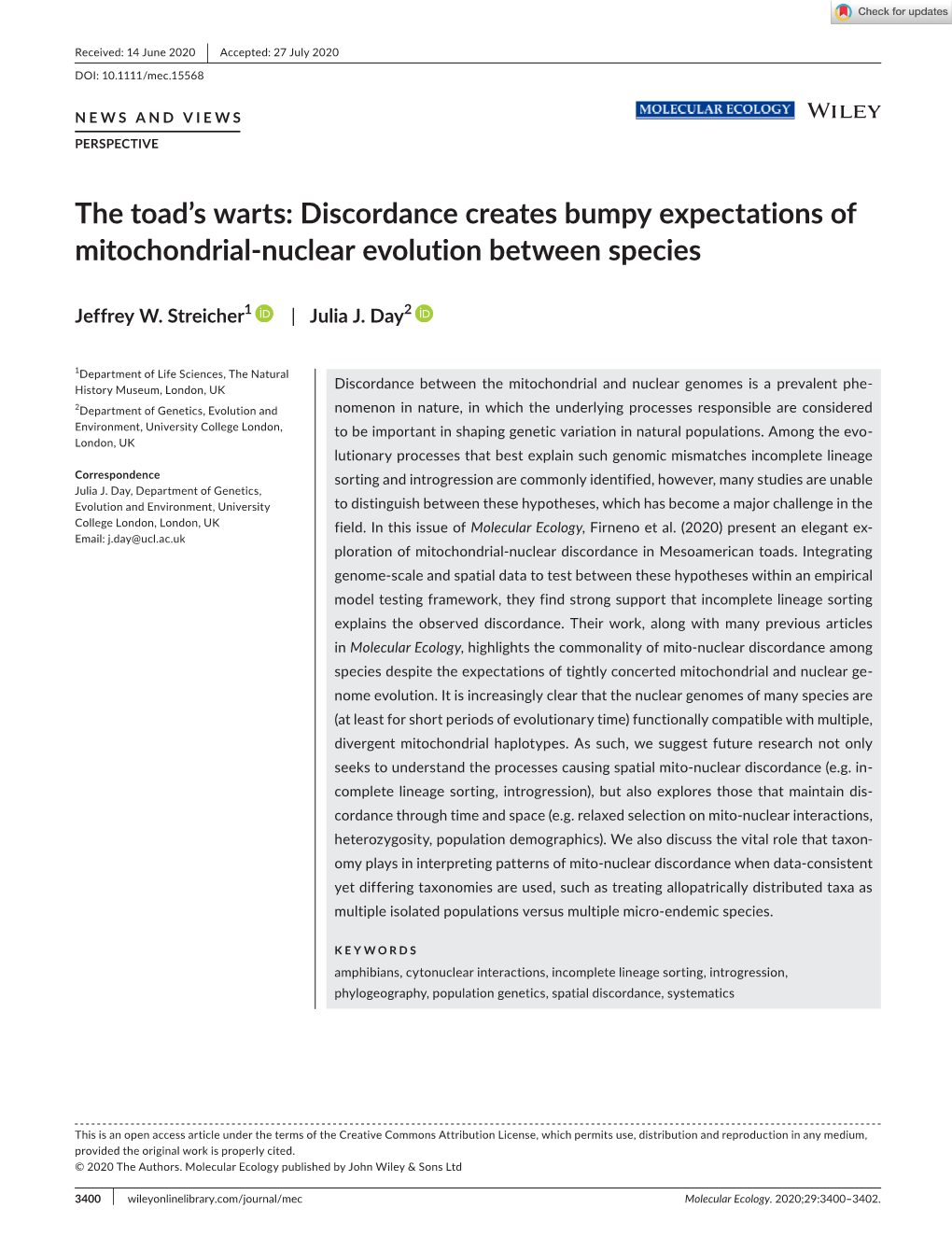 Discordance Creates Bumpy Expectations of Mitochondrial-Nuclear Evolution Between Species