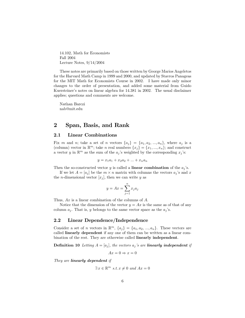 2 Span, Basis, and Rank 2.1 Linear Combinations