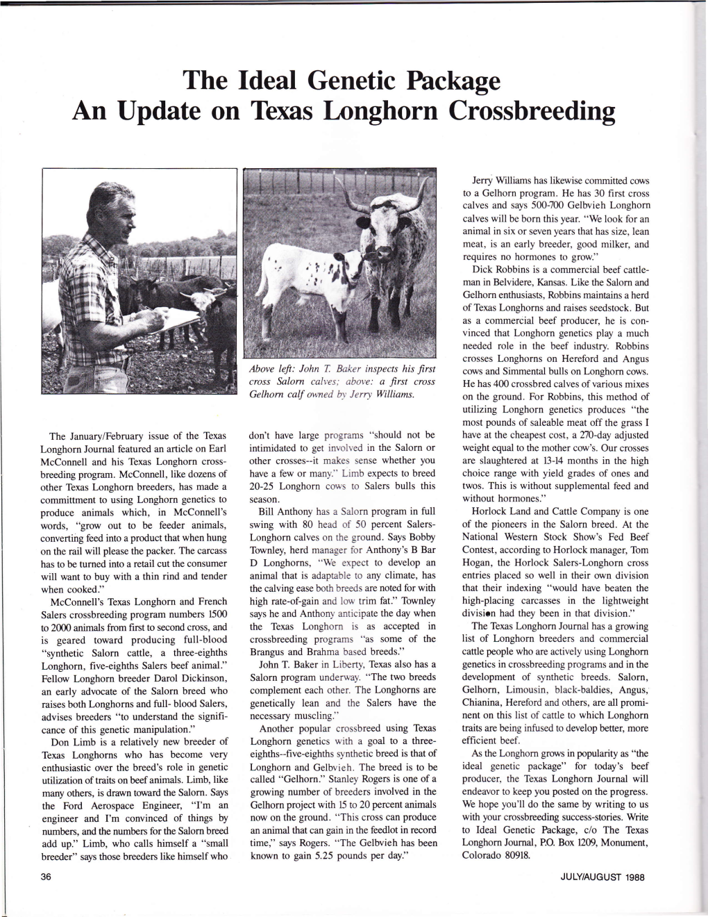 The Ldeal Genetic Package an Update on Texas Longhorn Crossbreeding