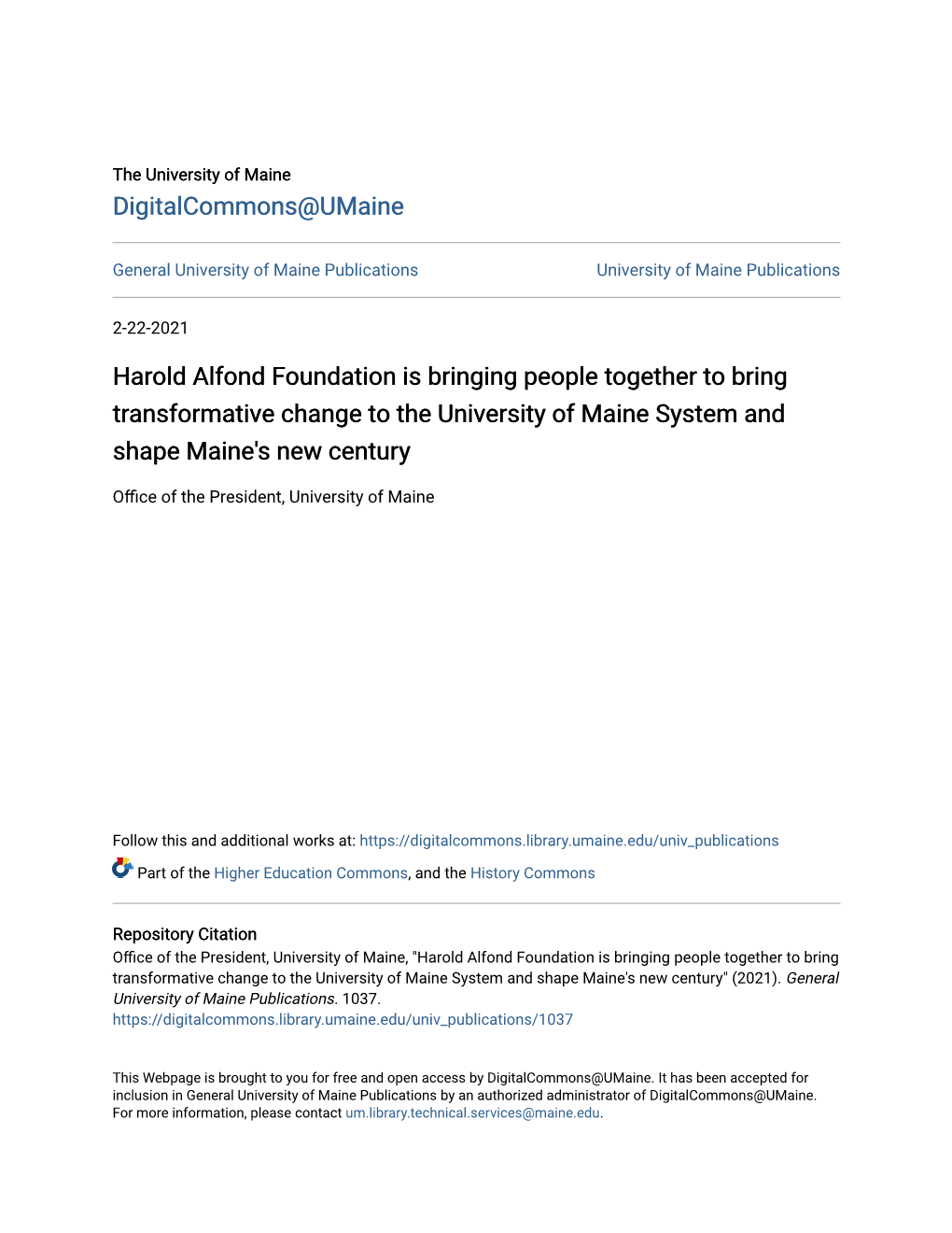 Harold Alfond Foundation Is Bringing People Together to Bring Transformative Change to the University of Maine System and Shape Maine's New Century