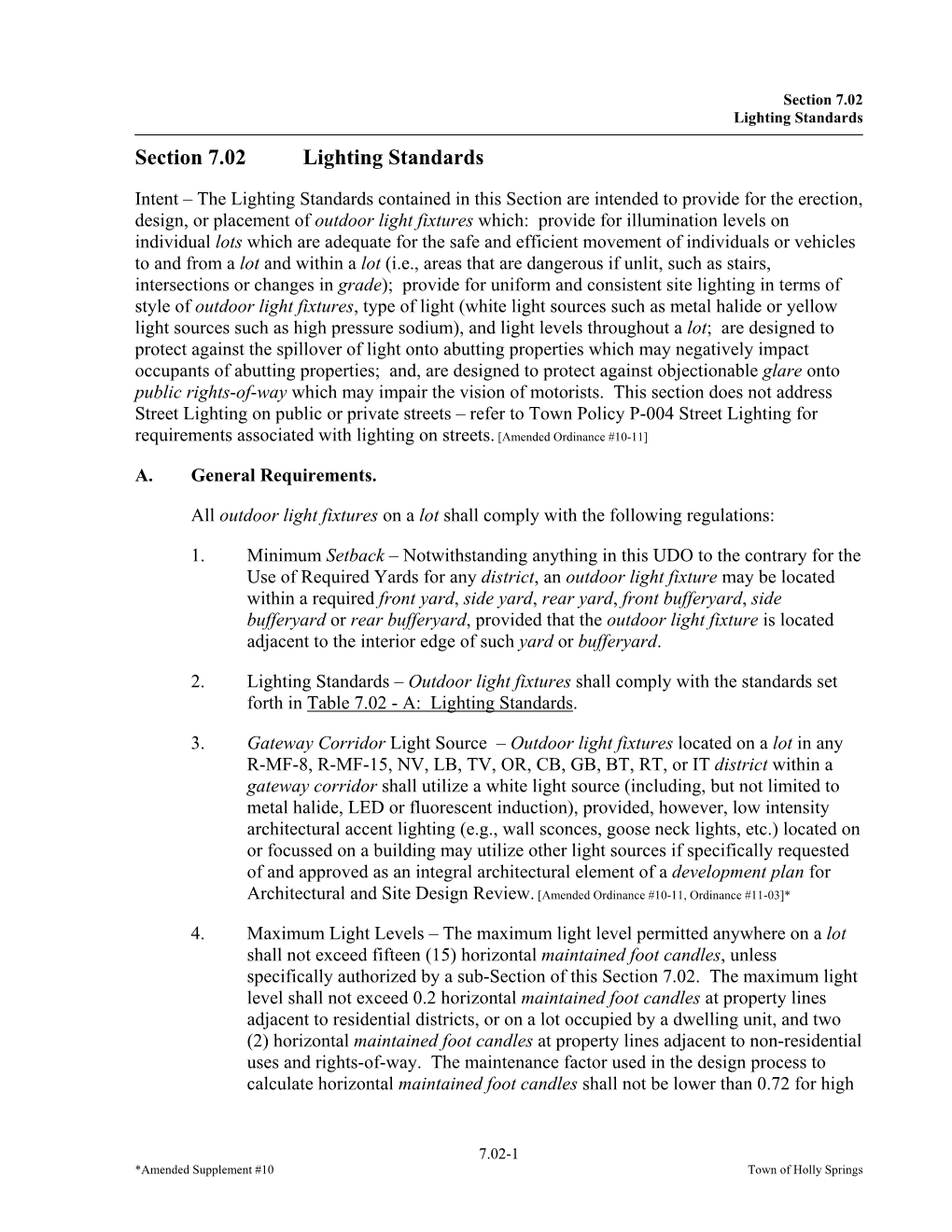 Section 7.02 Lighting Standards