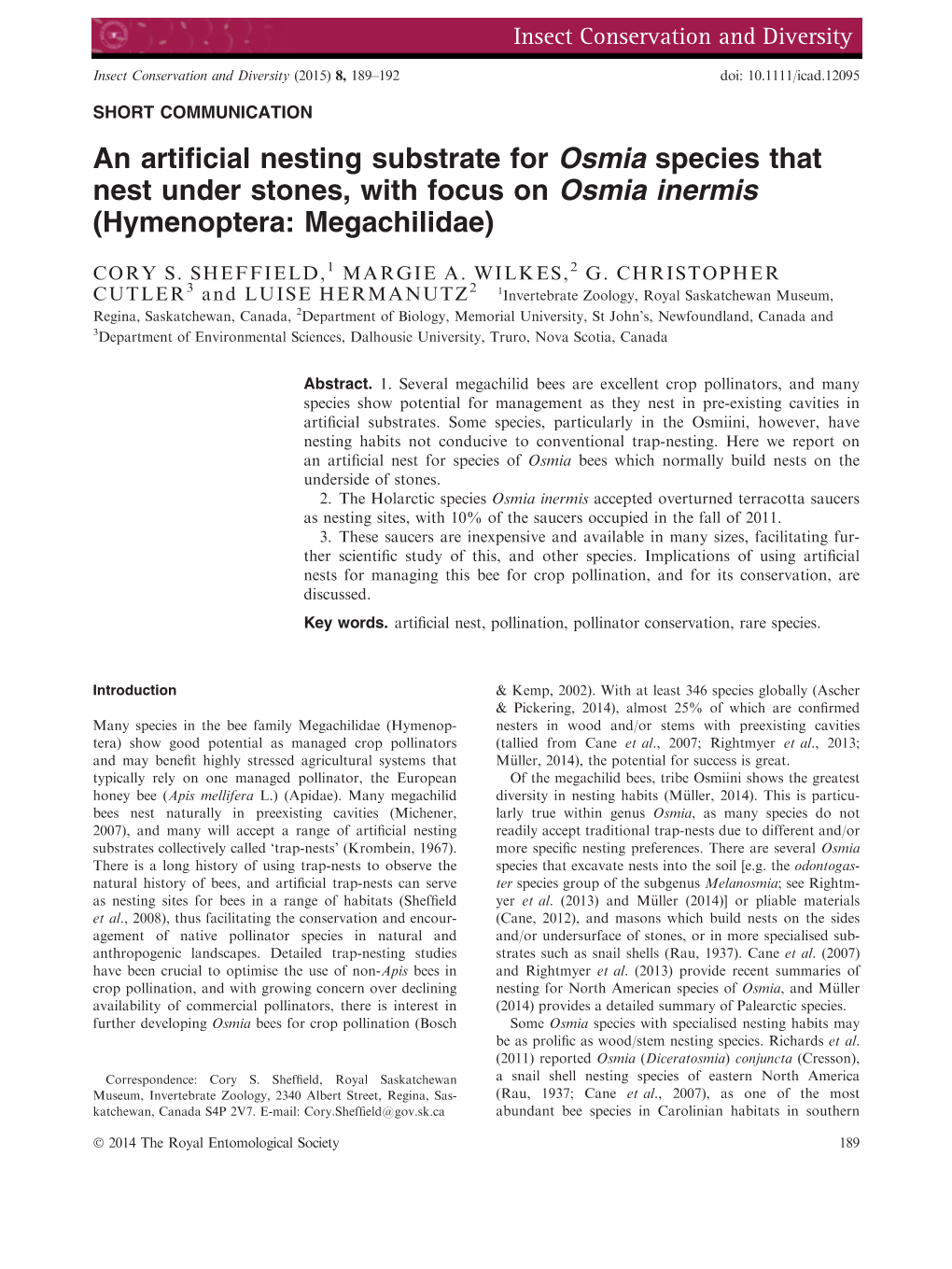 An Artificial Nesting Substrate for Osmia Species That Nest Under Stones, with Focus on Osmia Inermis (Hymenoptera: Megachilidae