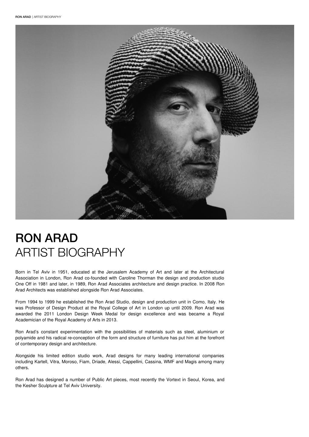 Ron Arad Artist Biography