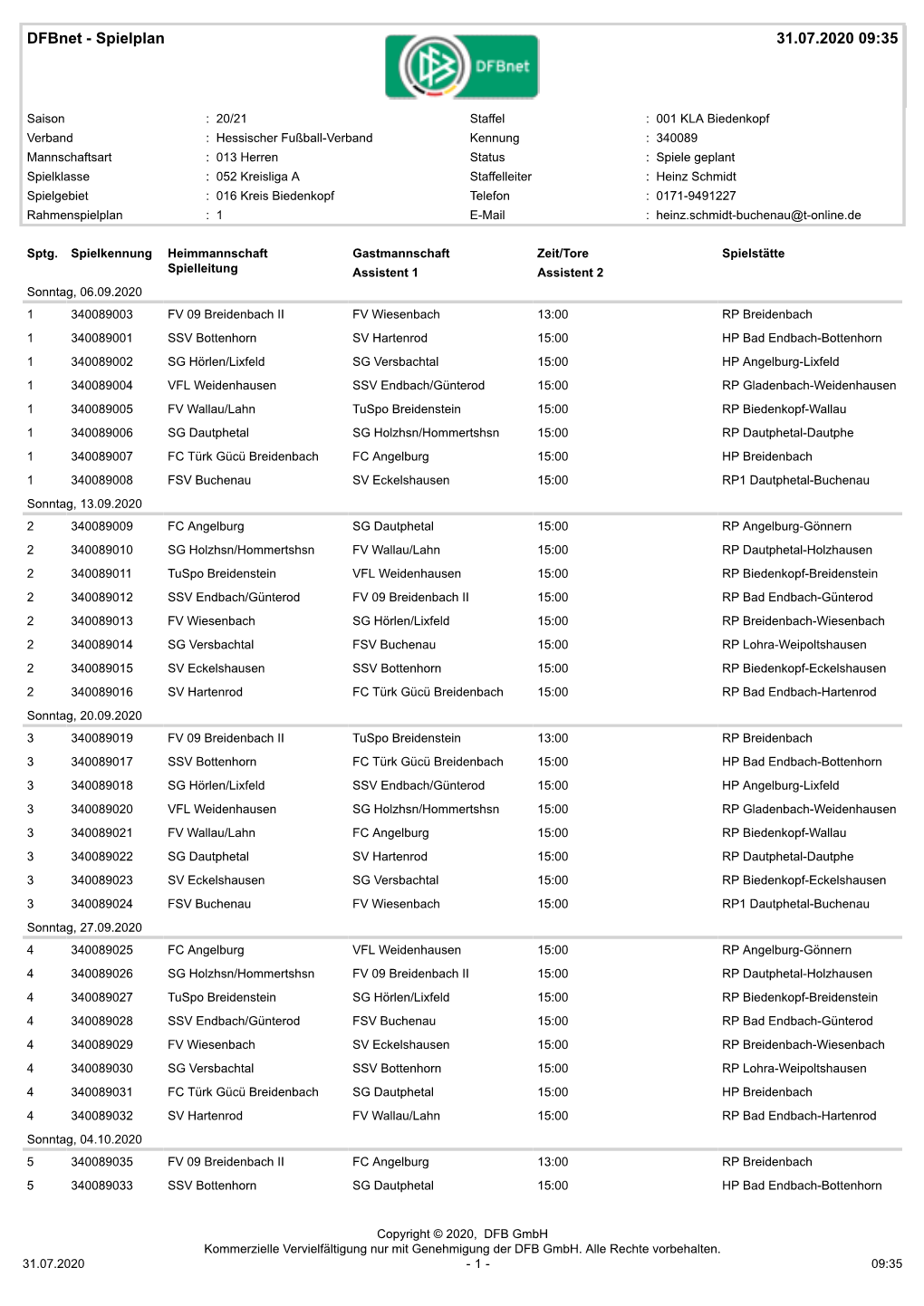 Spielplan 31.07.2020 09:35