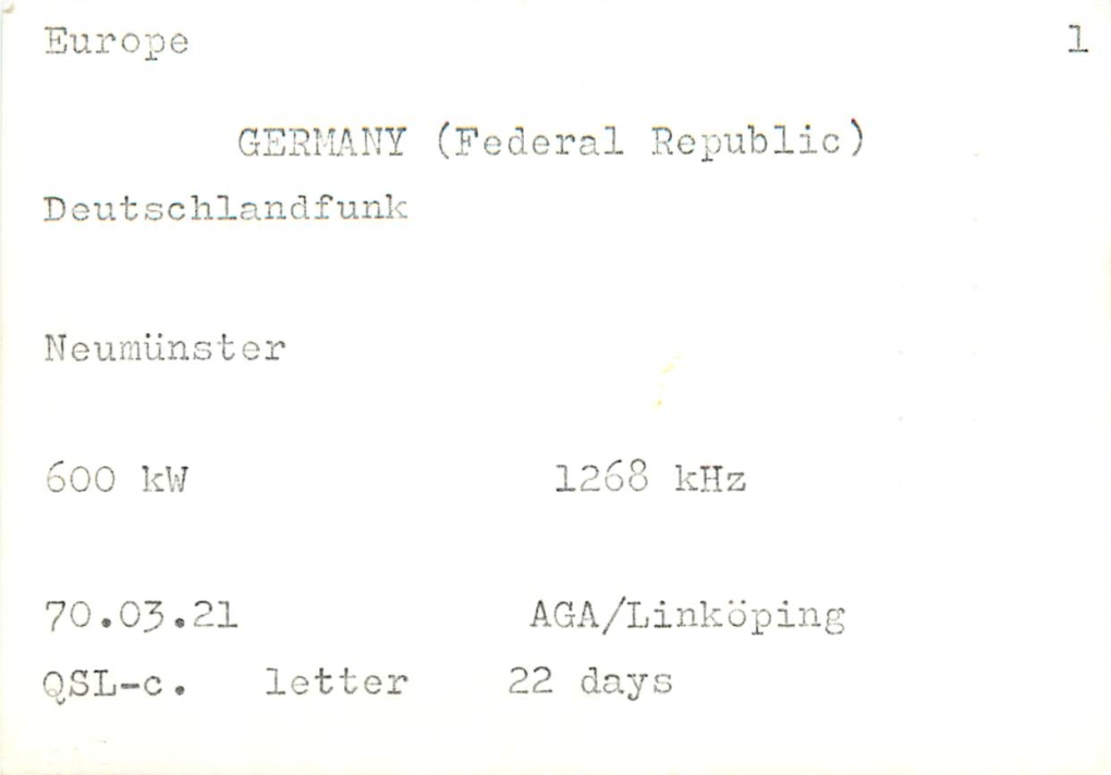 DX Log for Hans Sundgren in Linköping 1970 to 1973